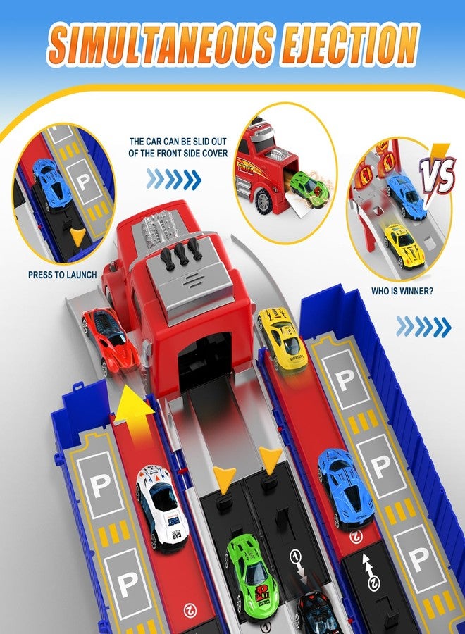 ShyLizard Carrier Truck Race Track Toys, Truck Toys for 3, 4, 5, 6, 7, 8 Years Old Kids, Foldable Transport Truck Toys Car with Lights & Sounds, 6 Metal Cars, Birthday Gifts for Toddler Boys Girls - Image 3